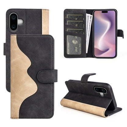 For iPhone 16 Plus Stitching Horizontal Flip Leather Phone Case(Black) - iPhone 16 Plus Cases by buy2fix | Online Shopping UK | buy2fix