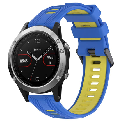 For Garmin Fenix 5 Sports Two-Color Silicone Watch Band(Blue+Yellow) - Watch Bands by buy2fix | Online Shopping UK | buy2fix