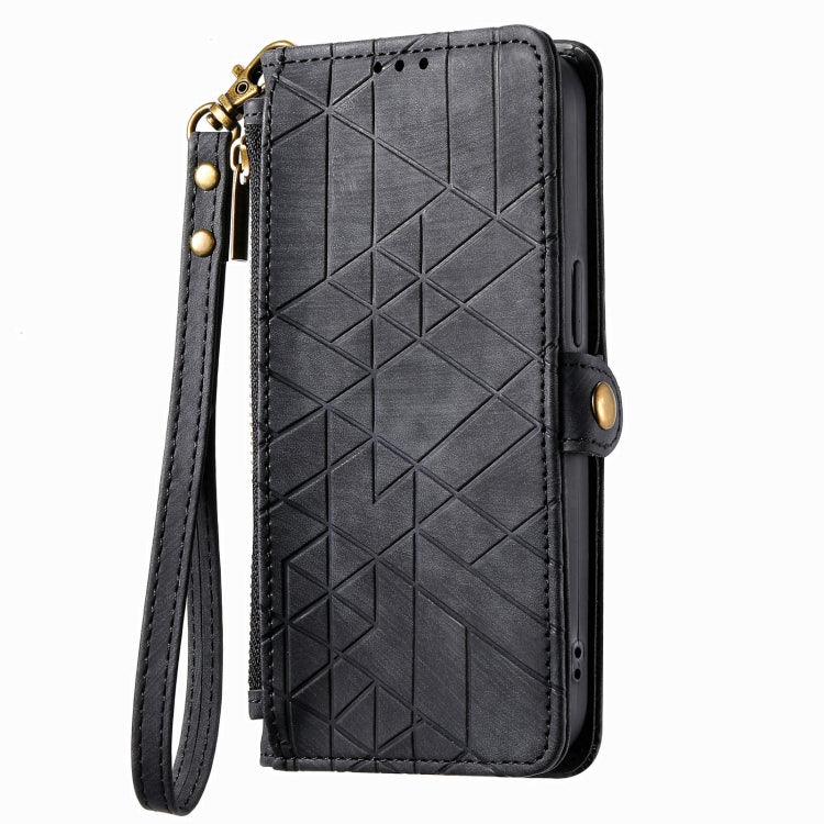 For Sony Xperia 10 III Geometric Zipper Wallet Side Buckle Leather Phone Case(Black) - Sony Cases by buy2fix | Online Shopping UK | buy2fix