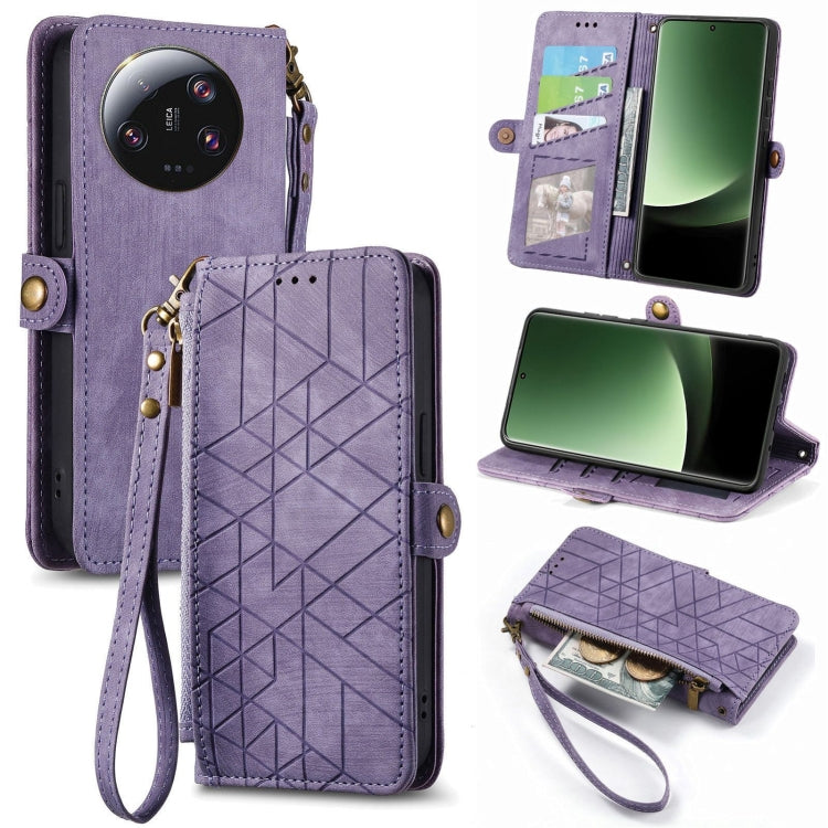 For Xiaomi 13 Ultra Geometric Zipper Wallet Side Buckle Leather Phone Case(Purple) - 13 Ultra Cases by buy2fix | Online Shopping UK | buy2fix