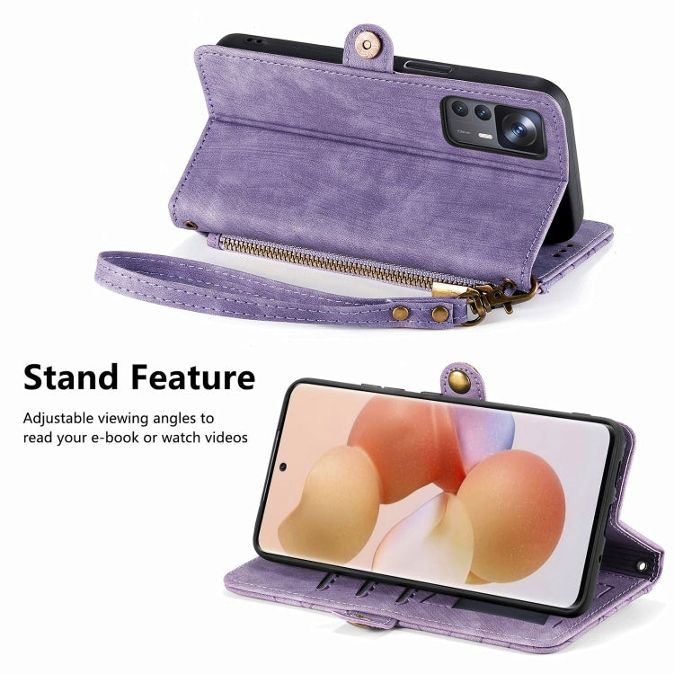 For Xiaomi 13 Ultra Geometric Zipper Wallet Side Buckle Leather Phone Case(Purple) - 13 Ultra Cases by buy2fix | Online Shopping UK | buy2fix