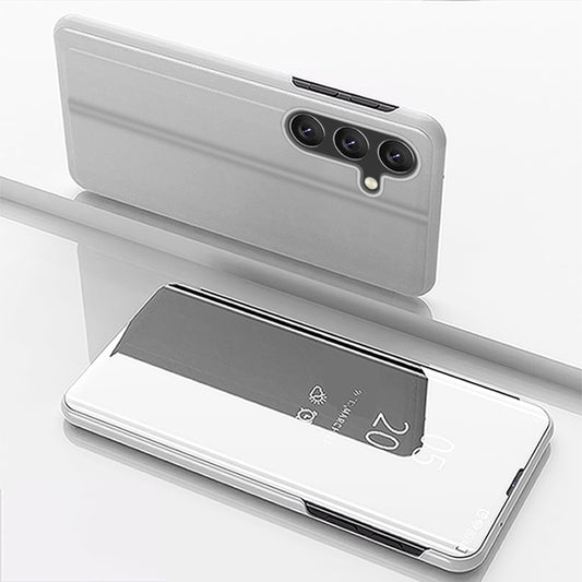 For Samsung Galaxy S25 5G Plated Mirror Horizontal Flip Leather Phone Case with Holder(Silver) - Galaxy S25 5G Cases by buy2fix | Online Shopping UK | buy2fix