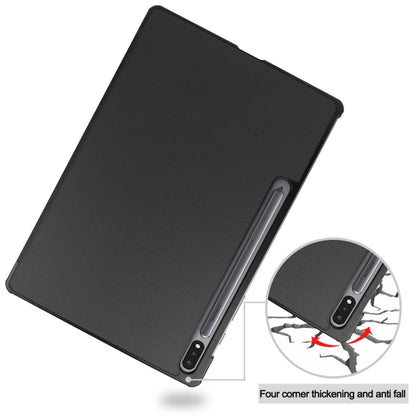 For Samsung Galaxy Tab S9+ JUNSUNMAY Custer Solid Color 3-Fold Stand Leather Smart Tablet Case(Black) - Galaxy Tab S9+ Cases by JUNSUNMAY | Online Shopping UK | buy2fix