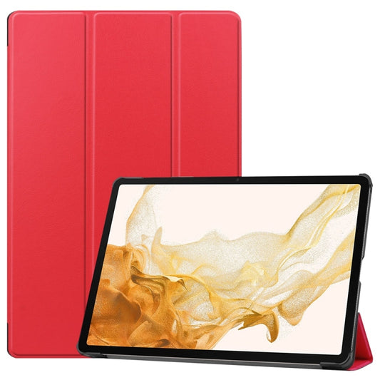 For Samsung Galaxy Tab S9+ JUNSUNMAY Custer Solid Color 3-Fold Stand Leather Smart Tablet Case(Red) - Galaxy Tab S9+ Cases by JUNSUNMAY | Online Shopping UK | buy2fix