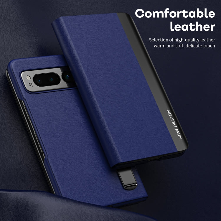 For   Google Pixel Fold Side Electroplating Adsorption Ultra-thin Leather Phone Case(Bule) - Google Cases by buy2fix | Online Shopping UK | buy2fix