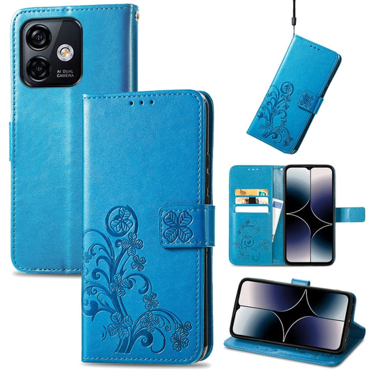 For Ulefone Note 16 Pro Four-leaf Clasp Embossed Buckle Leather Phone Case(Blue) - Ulefone Cases by buy2fix | Online Shopping UK | buy2fix