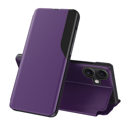 For iPhone 16 Plus Side Display Flip Leather Phone Case(Purple) - More iPhone Cases by buy2fix | Online Shopping UK | buy2fix