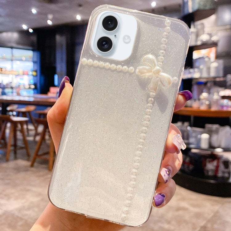 For iPhone 16 Plus Pearl Bow Glitter Epoxy TPU Phone Case(Cross Knots) - iPhone 16 Plus Cases by buy2fix | Online Shopping UK | buy2fix