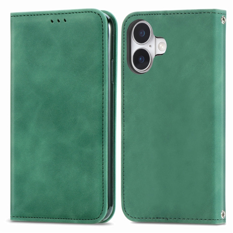 For iPhone 16 Plus Retro Skin Feel Magnetic Flip Leather Phone Case(Green) - iPhone 16 Plus Cases by buy2fix | Online Shopping UK | buy2fix