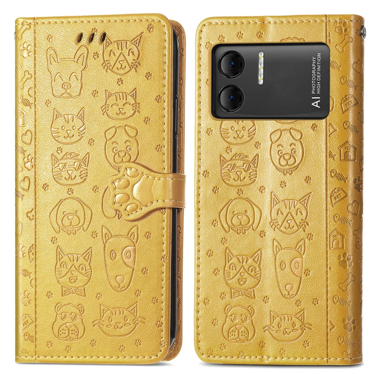 For DOOGEE X98 Pro / X98 Cat and Dog Embossed Leather Phone Case(Yellow) - Doogee Cases by buy2fix | Online Shopping UK | buy2fix