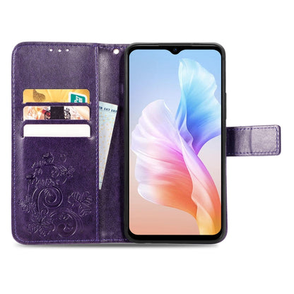 For DOOGEE X98 Pro / X98 Four-leaf Clasp Embossed Buckle Leather Phone Case(Purple) - Doogee Cases by buy2fix | Online Shopping UK | buy2fix