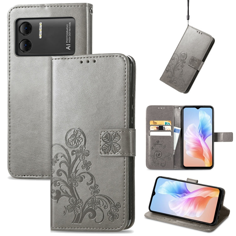 For DOOGEE X98 Pro / X98 Four-leaf Clasp Embossed Buckle Leather Phone Case(Grey) - Doogee Cases by buy2fix | Online Shopping UK | buy2fix