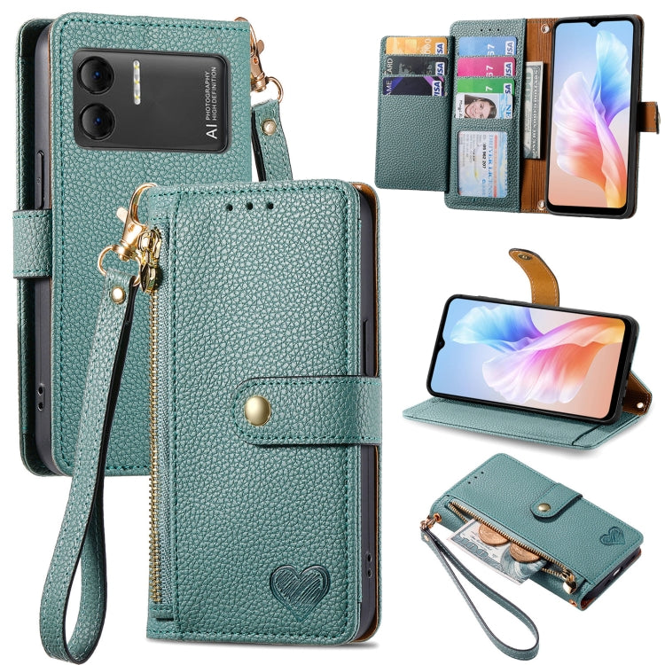 For DOOGEE X98 Pro / X98 Love Zipper Lanyard Leather Phone Case(Green) - Doogee Cases by buy2fix | Online Shopping UK | buy2fix