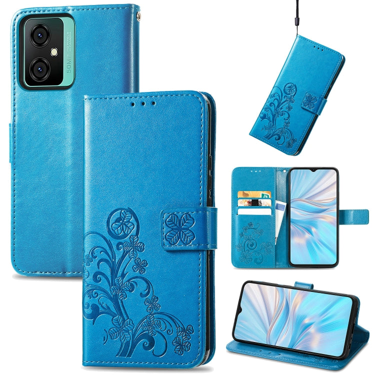 For Blackview Oscal C70 Four-leaf Clasp Embossed Buckle Leather Phone Case(Blue) - More Brand by buy2fix | Online Shopping UK | buy2fix