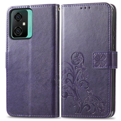 For Blackview Oscal C70 Four-leaf Clasp Embossed Buckle Leather Phone Case(Purple) - More Brand by buy2fix | Online Shopping UK | buy2fix