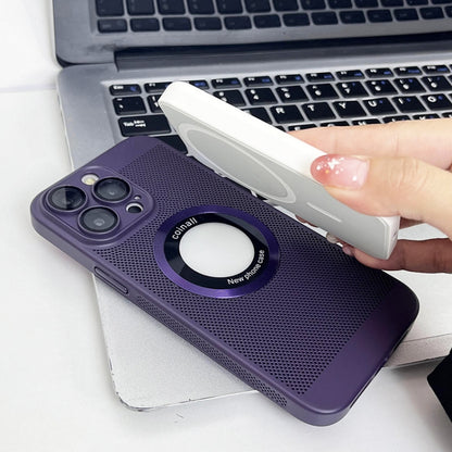 For iPhone 12 Cooling MagSafe Magnifier Phone Case(Purple) - iPhone 12 / 12 Pro Cases by buy2fix | Online Shopping UK | buy2fix