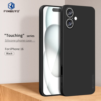 For iPhone 16 PINWUYO Sense Series Liquid Silicone TPU Phone Case(Black) - iPhone 16 Cases by PINWUYO | Online Shopping UK | buy2fix