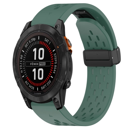 For Garmin Fenix 7S 20mm Folding Buckle Hole Silicone Watch Band(Dark Green) - Watch Bands by buy2fix | Online Shopping UK | buy2fix