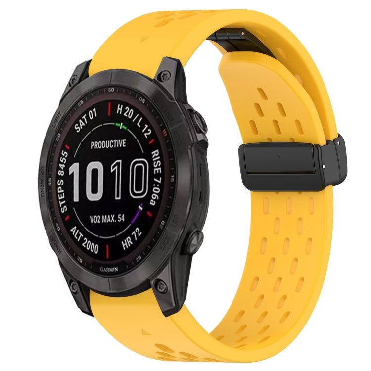 For Garmin Fenix 7S Sapphire Solar 20mm Folding Buckle Hole Silicone Watch Band(Yellow) - Watch Bands by buy2fix | Online Shopping UK | buy2fix