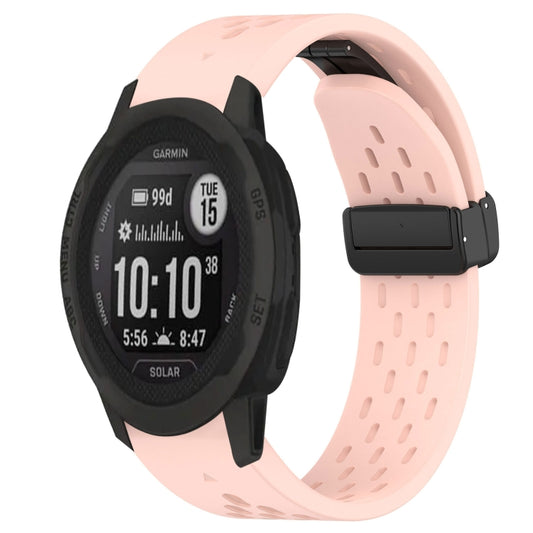 For Garmin Instinct 2S 20mm Folding Buckle Hole Silicone Watch Band(Pink) - Watch Bands by buy2fix | Online Shopping UK | buy2fix