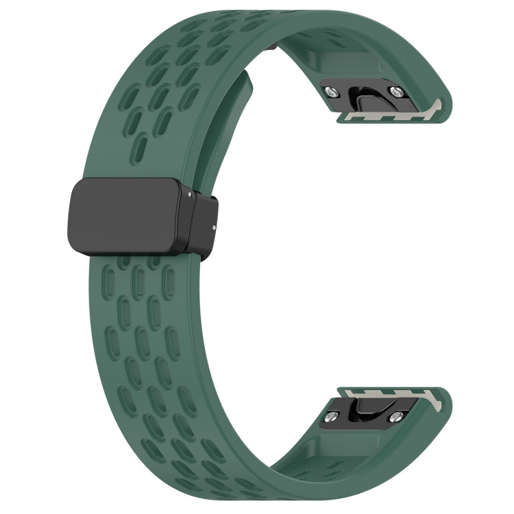 For Garmin Fenix 5S 20mm Folding Buckle Hole Silicone Watch Band(Dark Green) - Watch Bands by buy2fix | Online Shopping UK | buy2fix