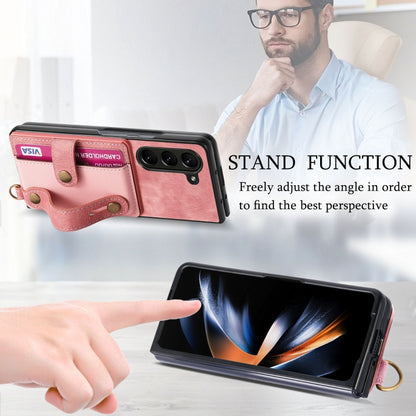 For Samsung Galaxy Z Fold6 5G Retro Cross Wristband Wallet Leather Back Phone Case(Pink) - Galaxy Z Fold6 5G Cases by buy2fix | Online Shopping UK | buy2fix