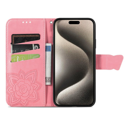 For iPhone 16 Pro Butterfly Love Flower Embossed Leather Phone Case(Pink) - iPhone 16 Pro Cases by buy2fix | Online Shopping UK | buy2fix