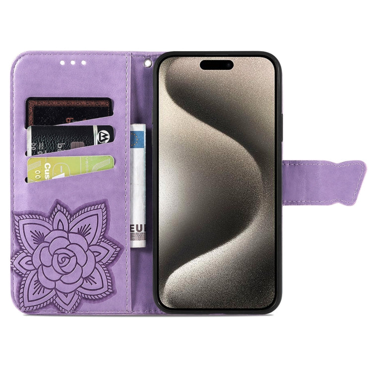 For iPhone 16 Plus Butterfly Love Flower Embossed Leather Phone Case(Lavender) - iPhone 16 Plus Cases by buy2fix | Online Shopping UK | buy2fix