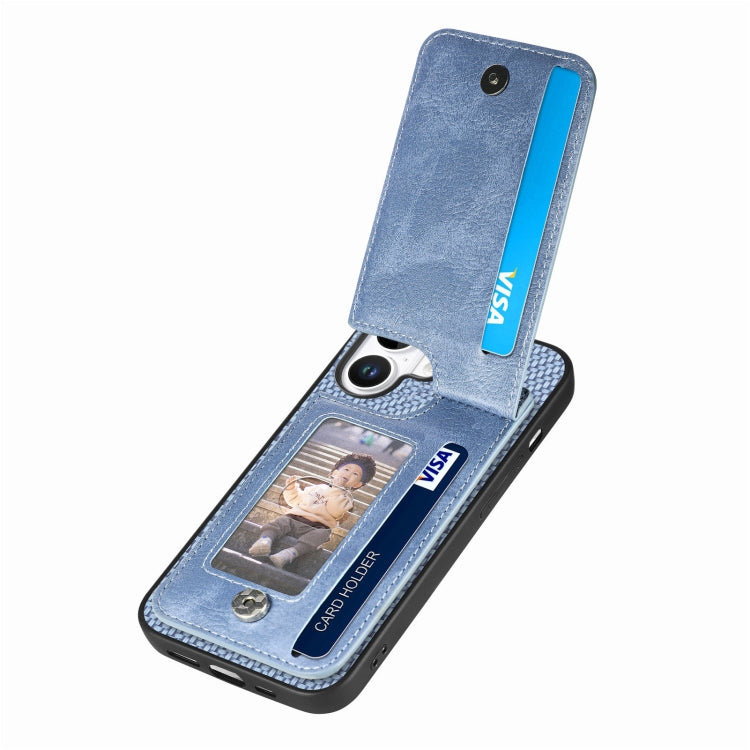 For iPhone 16 Plus Carbon Fiber Vertical Flip Zipper Phone Case(Blue) - iPhone 16 Plus Cases by buy2fix | Online Shopping UK | buy2fix