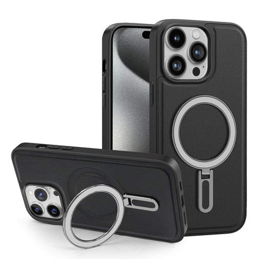 For iPhone 15 Pro Shield MagSafe Magnetic Holder Phone Case(Black) - iPhone 15 Pro Cases by buy2fix | Online Shopping UK | buy2fix