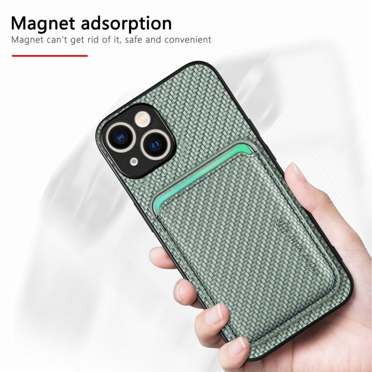 For iPhone 15 Carbon Fiber Leather Card Magsafe Phone Case(Green) - iPhone 15 Cases by buy2fix | Online Shopping UK | buy2fix