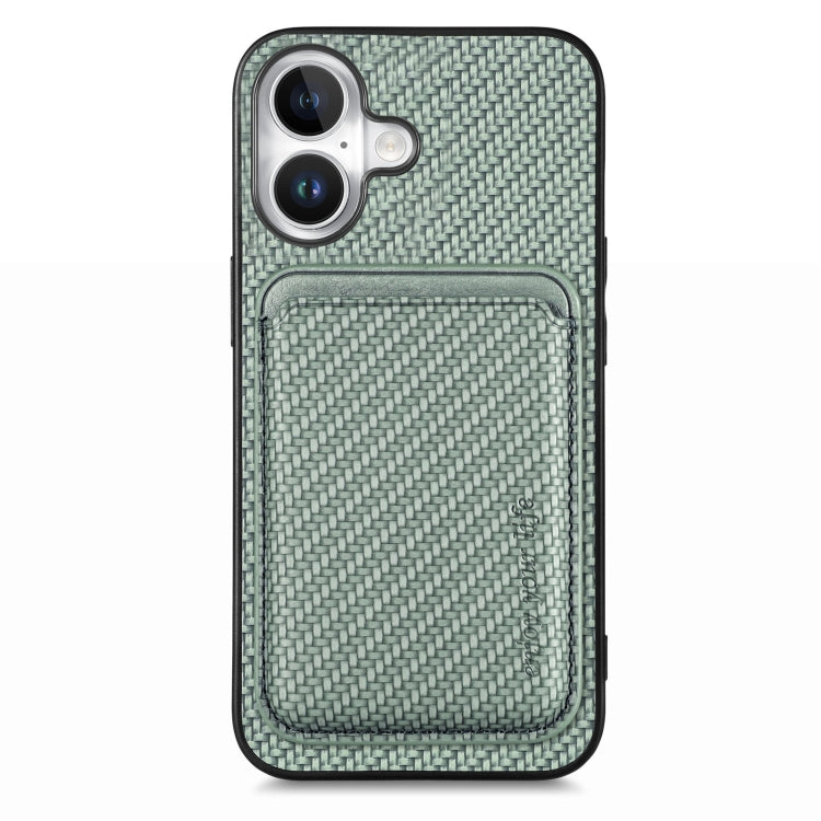 For iPhone 16 Carbon Fiber Leather Card Magsafe Phone Case(Green) - iPhone 16 Cases by buy2fix | Online Shopping UK | buy2fix