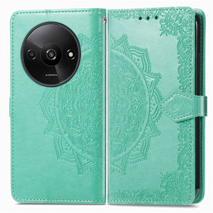 For Xiaomi Redmi A3 Mandala Flower Embossed Leather Phone Case(Green) - Xiaomi Cases by buy2fix | Online Shopping UK | buy2fix