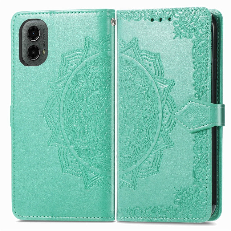 For Motorola Moto G 2024 Mandala Flower Embossed Leather Phone Case(Green) - Motorola Cases by buy2fix | Online Shopping UK | buy2fix