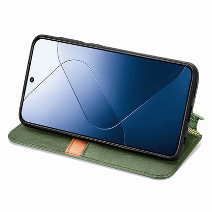 For Xiaomi 14 Pro Cubic Grid Pressed Magnetic Leather Phone Case(Green) - 14 Pro Cases by buy2fix | Online Shopping UK | buy2fix