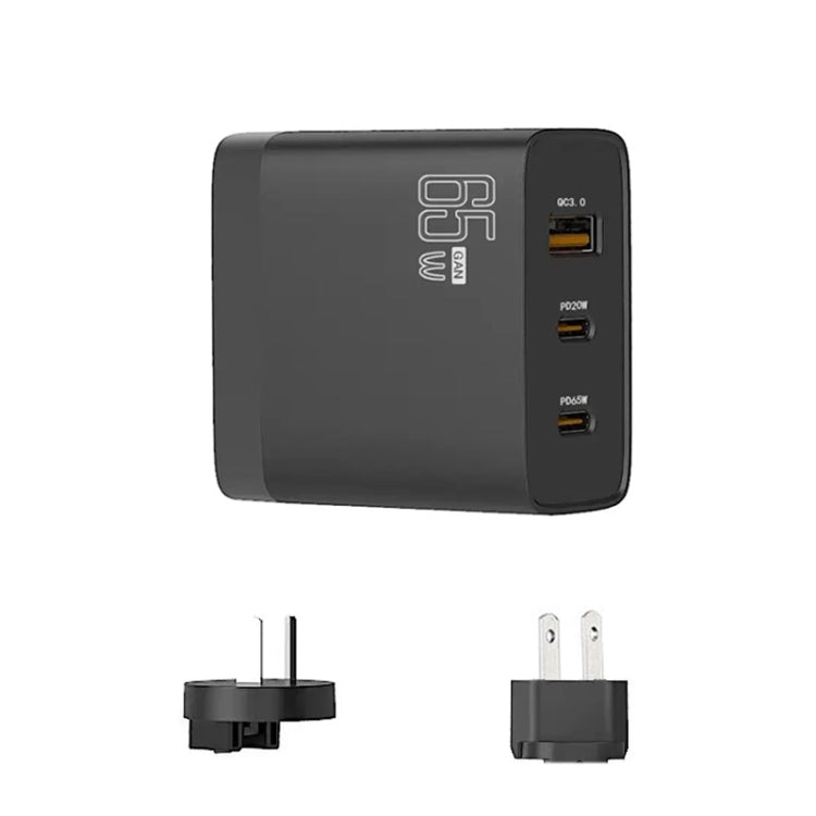 GAN 65W PD45W Dual Type-C / QC3.0 USB  Multi Compatible Charger + 2m USB-C to USB-C Data Cable AU + US Plug Black - Cable & Adapter by buy2fix | Online Shopping UK | buy2fix