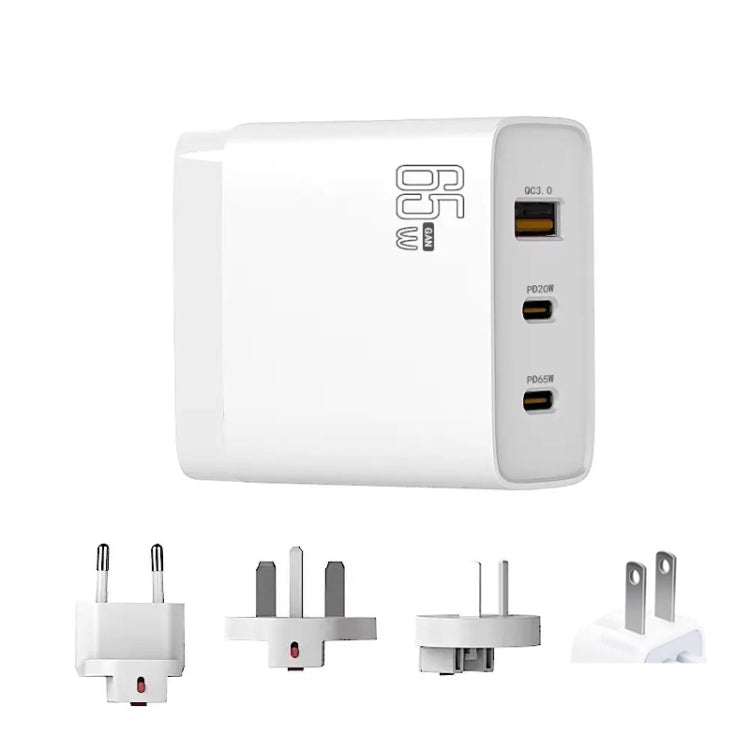 GAN 65W PD45W Dual Type-C / QC3.0 USB  Multi Compatible Charger + 2m USB-C to USB-C Data Cable EU + UK + AU + US Plug White - Cable & Adapter by buy2fix | Online Shopping UK | buy2fix