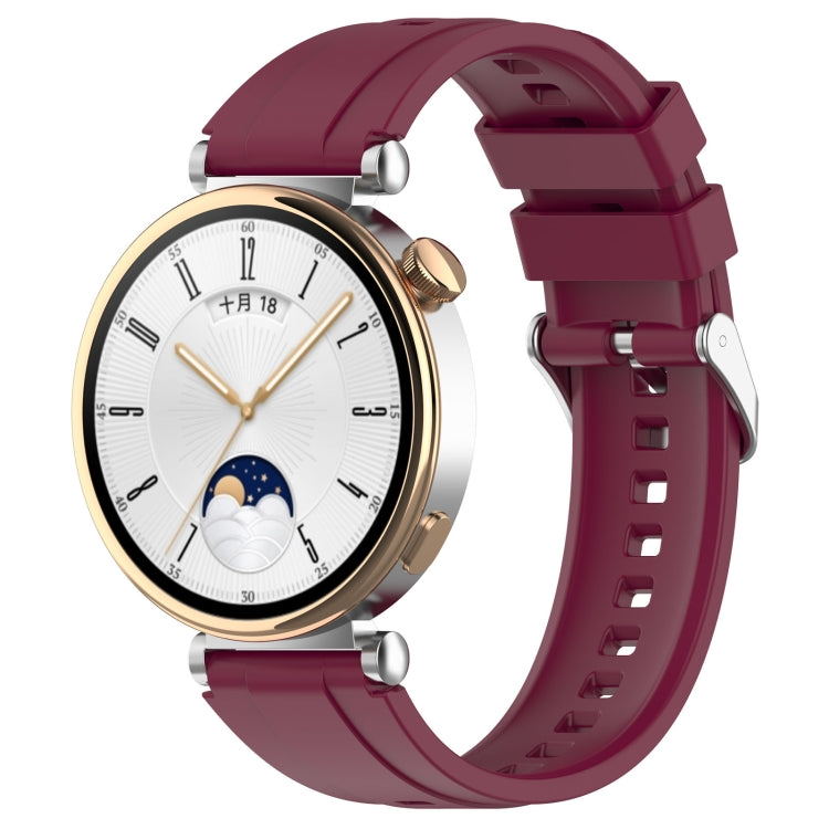 For Huawei Watch GT4 41mm Official Steps Style Silver Buckle Silicone Watch Band(Wine Red) - Watch Bands by buy2fix | Online Shopping UK | buy2fix