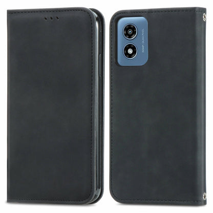 For Motorola Moto G Play 2024 Retro Skin Feel Magnetic Flip Leather Phone Case(Black) - Motorola Cases by buy2fix | Online Shopping UK | buy2fix