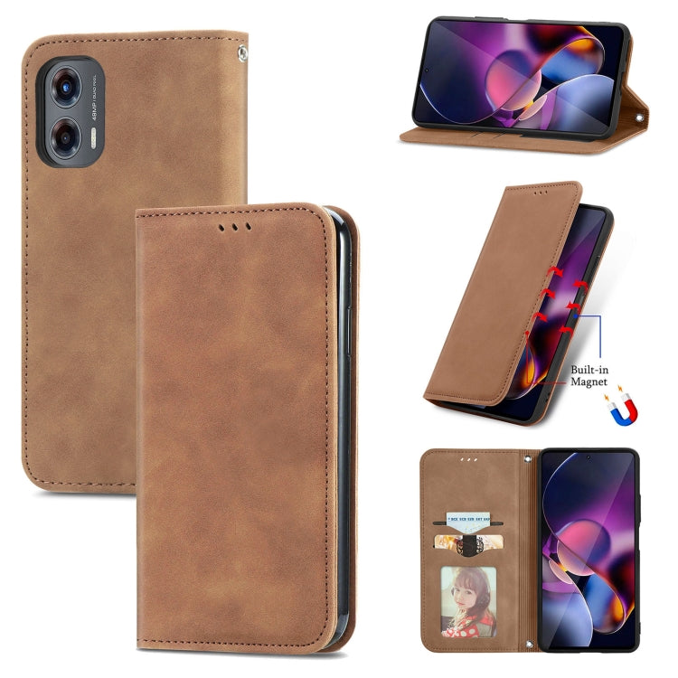 For Motorola Moto G Stylus 5G 2024 Retro Skin Feel Magnetic Flip Leather Phone Case(Brown) - Motorola Cases by buy2fix | Online Shopping UK | buy2fix