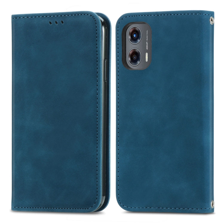 For Motorola Moto G Stylus 5G 2024 Retro Skin Feel Magnetic Flip Leather Phone Case(Blue) - Motorola Cases by buy2fix | Online Shopping UK | buy2fix