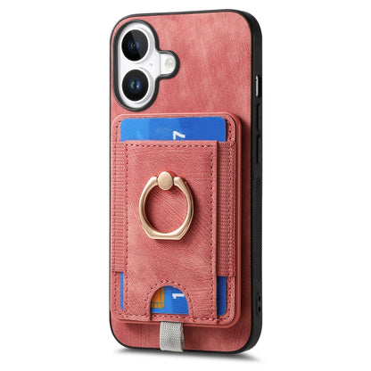 For  iPhone 16 Retro Splitable Magnetic Card Bag Leather Phone Case(Pink) - iPhone 16 Cases by buy2fix | Online Shopping UK | buy2fix