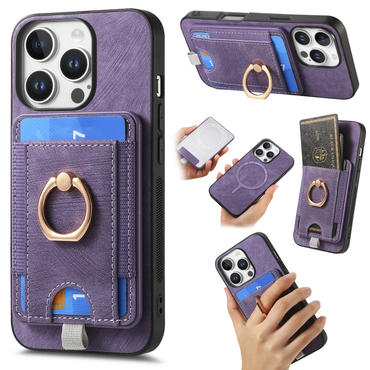 For iPhone 16 Pro Retro Splitable Magnetic Card Bag Leather Phone Case(Purple) - iPhone 16 Pro Cases by buy2fix | Online Shopping UK | buy2fix