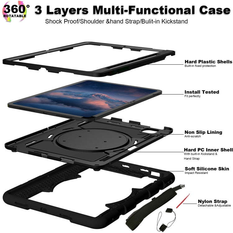 For iPad Air 11 2024 Silicone Hybrid PC Shockproof Tablet Case with Shoulder Strap(Black) - iPad Air 11 2024 Cases by buy2fix | Online Shopping UK | buy2fix