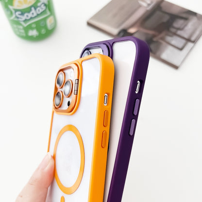 For iPhone 14 MagSafe Acrylic Hybrid TPU Holder Phone Case with Lens film(Orange) - iPhone 14 Cases by buy2fix | Online Shopping UK | buy2fix
