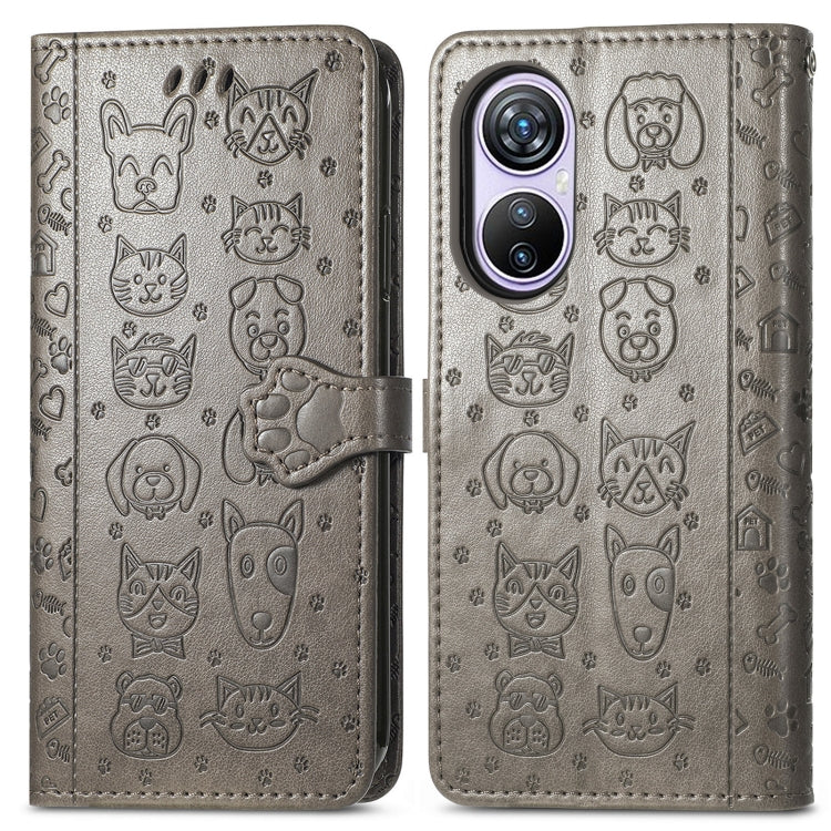 For Blackview A200 Pro Cat and Dog Embossed Leather Phone Case(Grey) - More Brand by buy2fix | Online Shopping UK | buy2fix