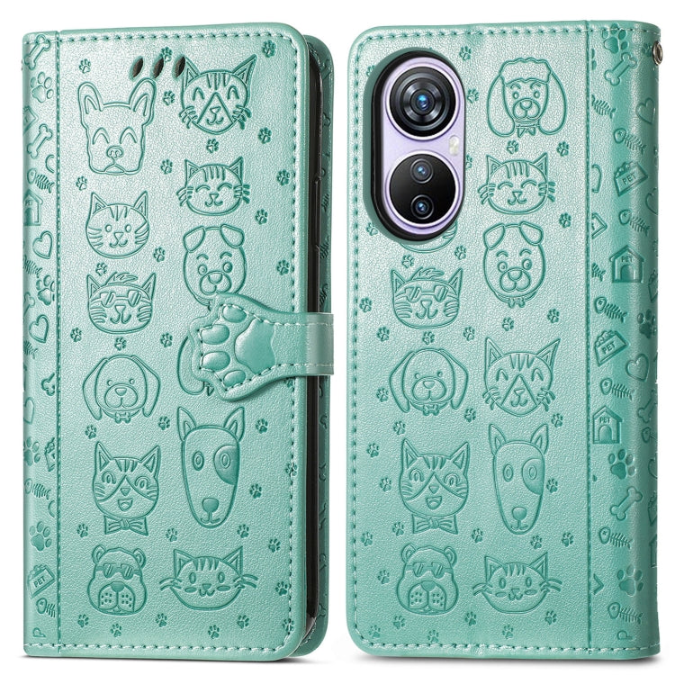 For Blackview A200 Pro Cat and Dog Embossed Leather Phone Case(Green) - More Brand by buy2fix | Online Shopping UK | buy2fix