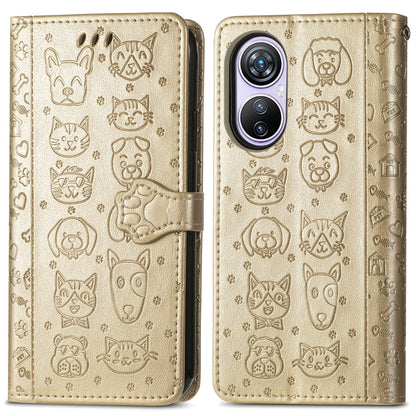 For Blackview A200 Pro Cat and Dog Embossed Leather Phone Case(Gold) - More Brand by buy2fix | Online Shopping UK | buy2fix