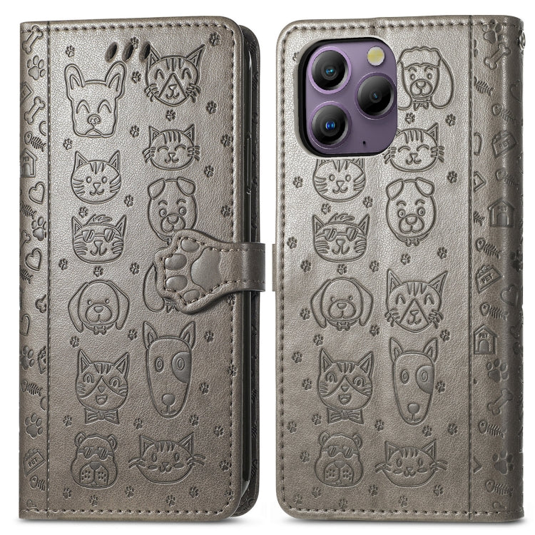 For Blackview A96 Cat and Dog Embossed Leather Phone Case(Grey) - More Brand by buy2fix | Online Shopping UK | buy2fix