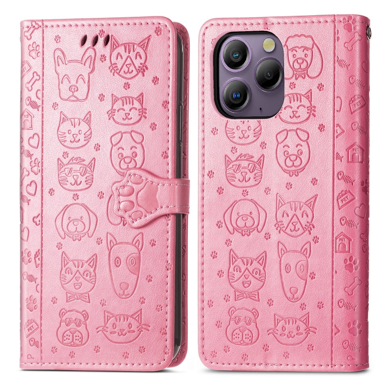 For Blackview A96 Cat and Dog Embossed Leather Phone Case(Pink) - More Brand by buy2fix | Online Shopping UK | buy2fix